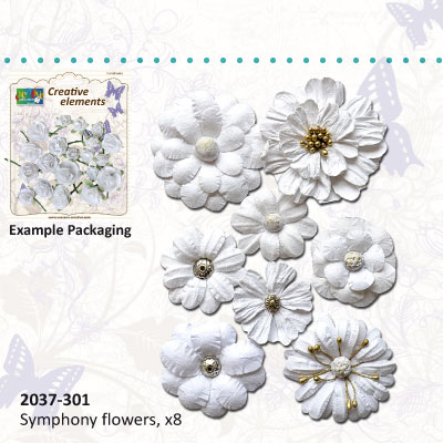 Creative elements handmade paper symphony flowers x8 white ― VIP Office HobbyART