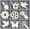 Wooden ornaments Gardening Tools, Flowers 10,5x10,5cm 45pcs