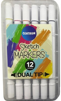 DUAL-TIP SKETC H MARKERS set of 12 text markers ― VIP Office HobbyART