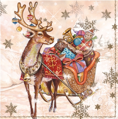 Салфетка для декупажа SLGW-007102 33 x 33 cm reindeer slide cream ― VIP Office HobbyART
