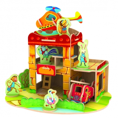 F105 Wooden puzzle with colored paper Fire Station In ― VIP Office HobbyART