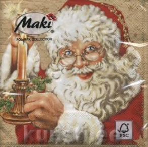 Napkin SLGW-007501 33 x 33 cm Santa with candles cream ― VIP Office HobbyART