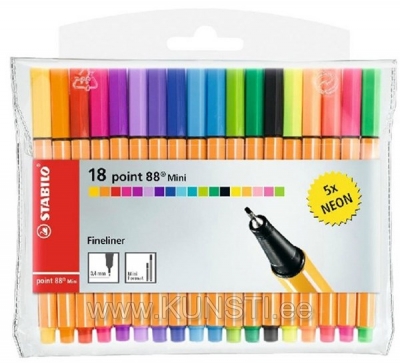 Stabilo Point 88 Mini Fineliner Marker Pen, 0.4 mm, 18 Color Set ― VIP Office HobbyART